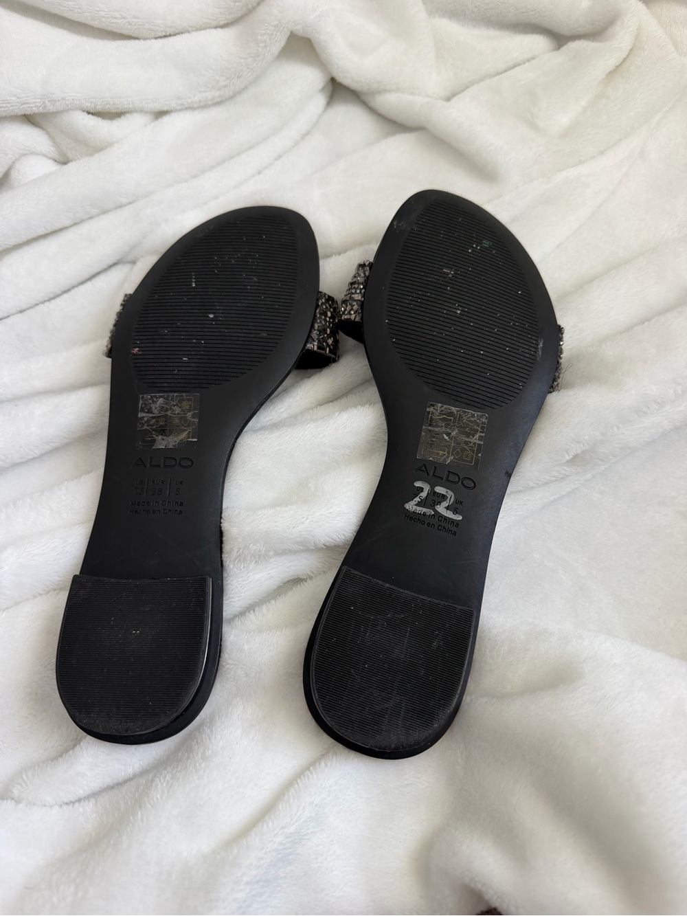 ALDO Black Slide Sandals with Gunmetal Beaded Straps - Picture 4 of 4